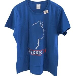 New Port & Co. Women's‎ L Large Tee Shirt Cat Mom Harris' 24 Blue Short Sleeve
